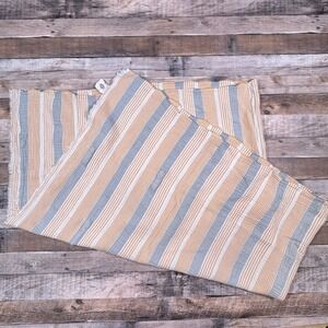 PiuBelle 100% Cotton Striped Throw Blanket Towel Orange Grey White Fringed 66x84